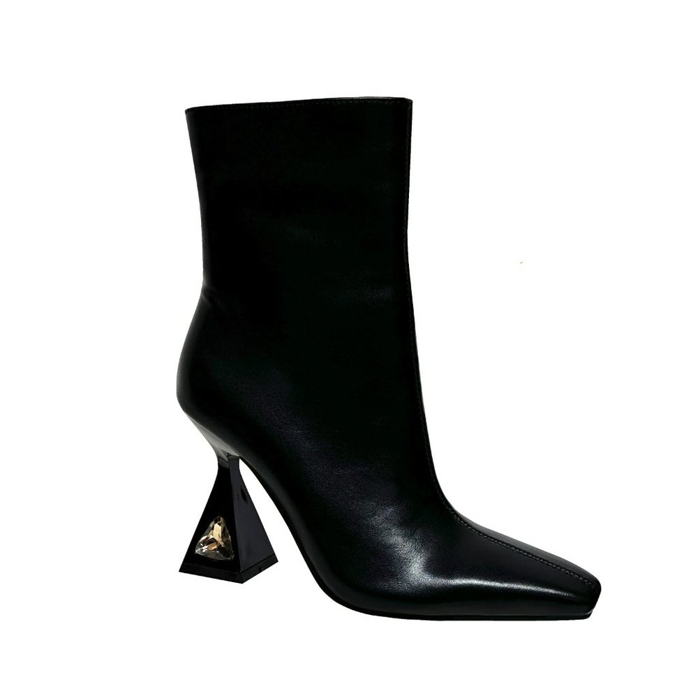 Cool Fashion Womens Black Leather Metallic High Heel Pointy Stiletto Boots